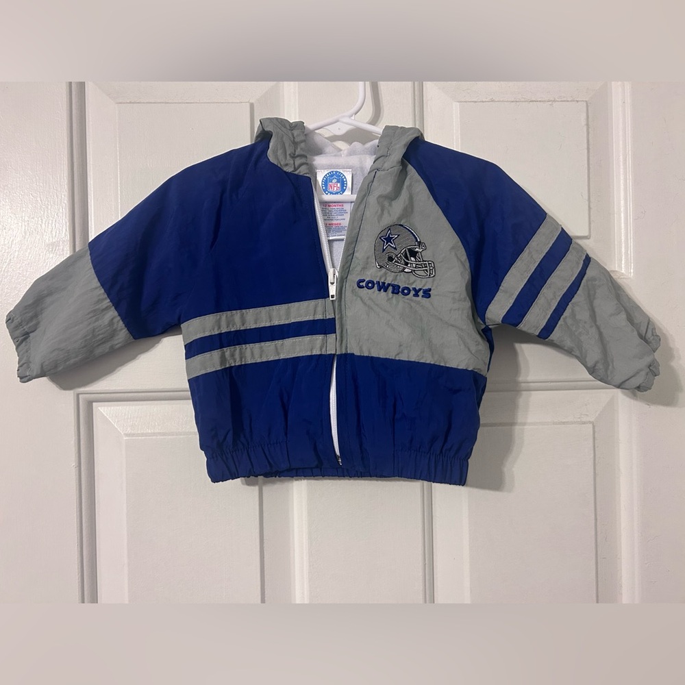 Vintage NFL Dallas Cowboys Jacket Hooded Infant 12 Months Gray and Blue Football